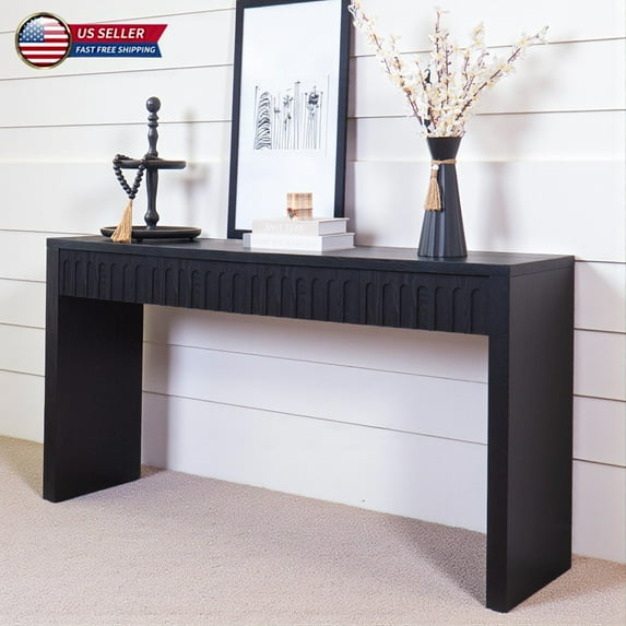 Hassch Modern 59.2" Console Table with Carved Drawer Fronts, Engineered Wood Hallway, Sofa, or Accent Table, Narrow Design for Small Spaces, Black/Natural
