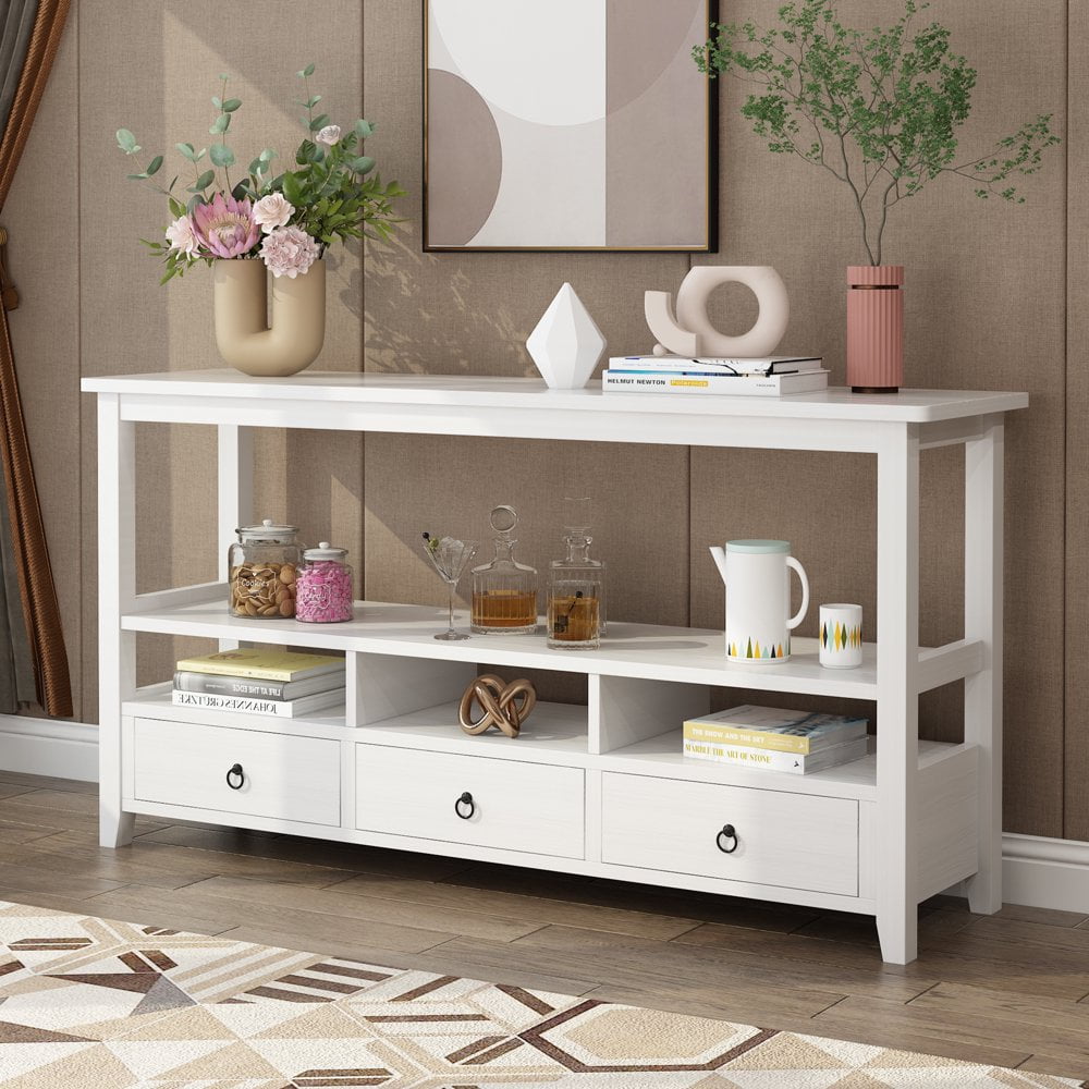 Hassch Modern Console Table, Wood Entryway Sofa Table with 3 Drawers ...