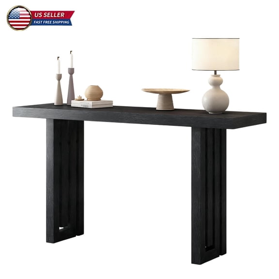 Hassch Modern Console Table with Decorative Side Panels, Stylish Couch Table for Entryway or Living Room, 59"L x 16.5"W x 31.8"H, Black