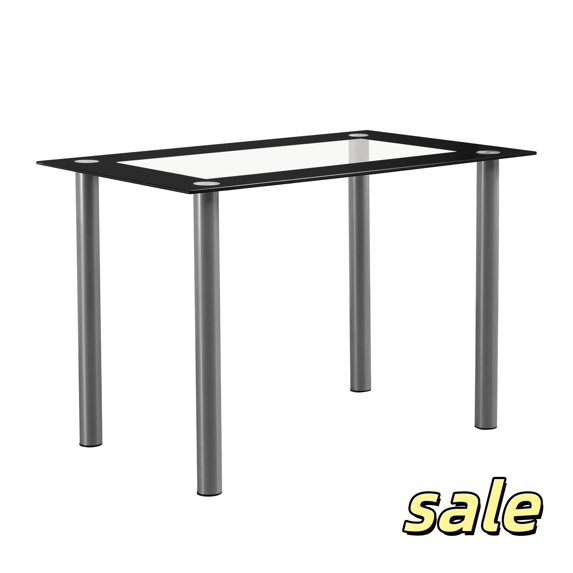 Hassch Modern Dining Table, Rectangular Table with Tempered Glass Tabletop & Metal Legs, Kitchen Table for Home Living Room, Black