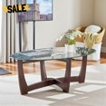thumbnail image 1 of Hassch Modern Farmhouse Oval Coffee Table, 48" Tempered Glass Top with Solid Wood Base, Accent Center Table for Living Room, Cherry Finish, 1 of 7