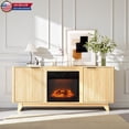thumbnail image 1 of Hassch Modern Farmhouse TV Stand with 18" Electric Fireplace, 58 Inch Wood Media Console with Fluted Doors & Black Handles, for Living Room and Bedroom (Oak Color), 1 of 6