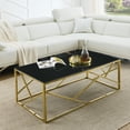 thumbnail image 1 of Hassch Modern Glass Coffee Table Living Room Center Table Accent Cocktail Table with Metal Frame in Polished Gold Finish, 1 of 9