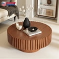 thumbnail image 1 of Hassch Modern Handcrafted Round Coffee Table in Natural Finish, 31.5" Textured Accent Table with Grooved Design, MDF Base for Living Room, Home Office, 1 of 7
