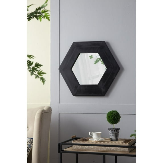 Hassch Modern Hexagon Wall Mirror, 18.5" x 18.5", Black, Chic Geometric Mirror for Wall