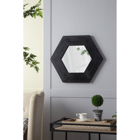 Hassch Modern Hexagon Wall Mirror, 18.5" x 18.5", Black, Chic Geometric Mirror for Wall