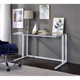 thumbnail image 1 of Hassch Modern Industry Writing Desk Computer Table with Built-in USB Port & Plug, White Frame & Transparent Desktop, 1 of 4