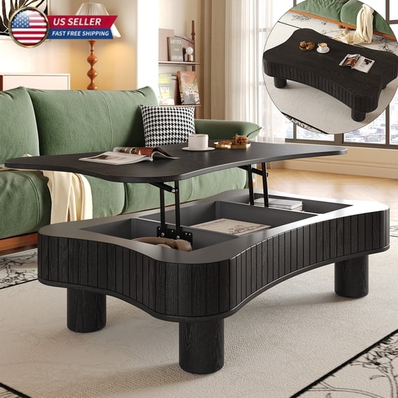 Hassch Modern Lift-Top Coffee Table with Hidden Storage Compartments, Rustic Home Accent Table for Living Space, 42.52"L x 27.17"W x 13"-18.9"H, Black