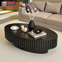 Hassch Modern Oval Coffee Table, 43.3" Handcrafted MDF Center Table with Olive-Shaped Design and Solid Wood Relief Edges, Sturdy Accent Table for Living Room, Bedroom, Small Apartment (Black)