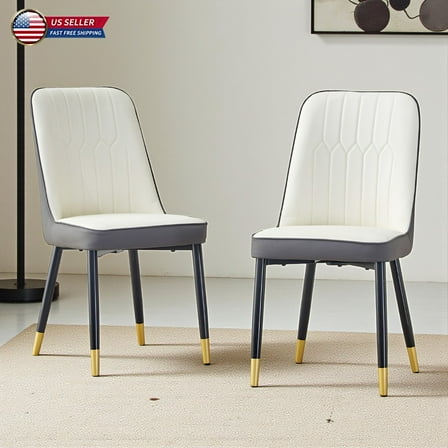 Hassch Modern PU Leather Dining Chairs Set of 2, with Curved Contour, Thick Cushioned Seat, and Sturdy Metal Legs for Home, Office, or Kitchen (White+Dark Gray)