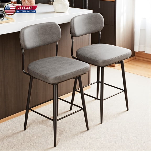Hassch Modern PU Leather Swivel Bar Stools Set of 2, Counter Height Chairs with 360° Rotation, Padded Seat & Sturdy Metal Frame, Lightweight & Easy to Clean, Gray