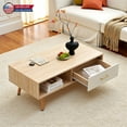 thumbnail image 1 of Hassch Modern Rectangle Coffee Table with Storage Drawer, Solid Wood Legs & MDF Top, 40.9” Living Room Center Table, Easy Assembly, Natural+White, 1 of 7