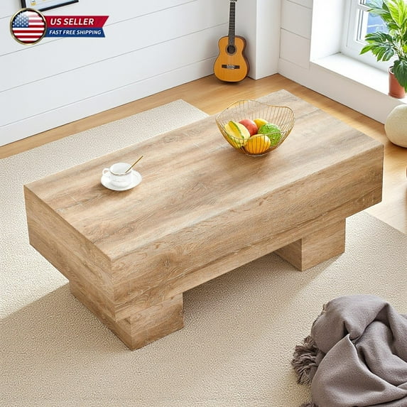Hassch Modern Rectangular MDF Coffee Table, 43" Natural Wood Textured Living Room Center Table for Home Office, Small Space