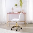 thumbnail image 1 of Hassch Modern Small Writing Desk Computer Table with Built-in USB Port & Plug Gold Frame Dressing Table, Pink, 1 of 6