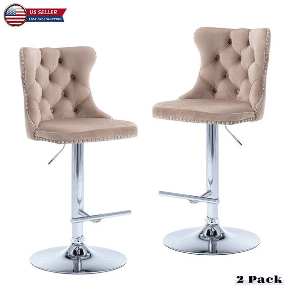 Hassch Modern Swivel Bar Stools Set of 2 - Height-Adjustable Counter Barstools with Back and Arms, Metal Base for Kitchen Island/Home Pub/Dining Room, Khaki
