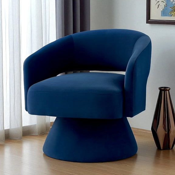 Hassch Modern Swivel Barrel Chair, 360 Degree Upholstered Velvet Accent Chair with Open Backrest, Living Room Comfy Single Armchair, 27.5"L x 27.5"W x 29.5"H, Navy