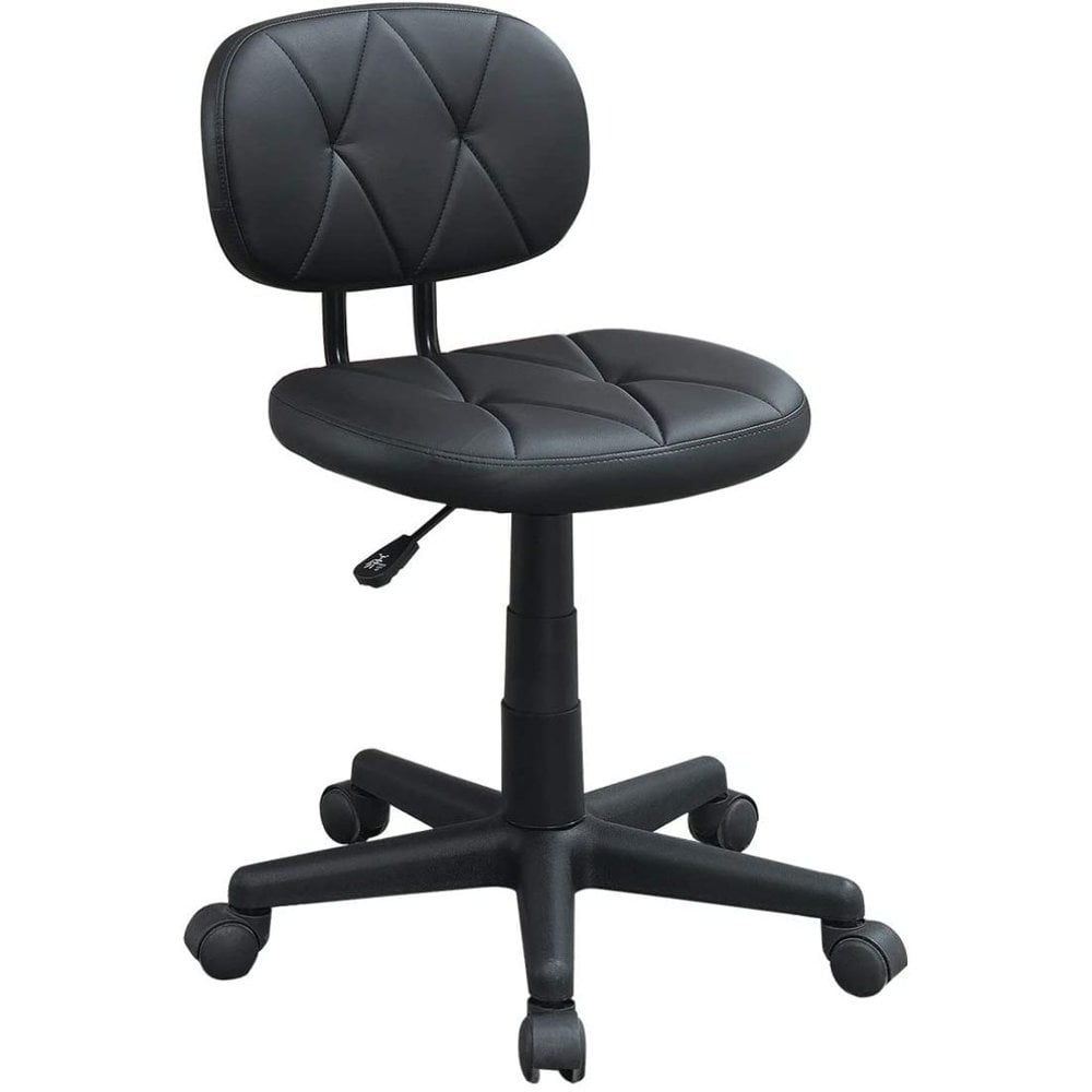 Executive Swivel Armless Black Leather Office Chair with Plastic Base