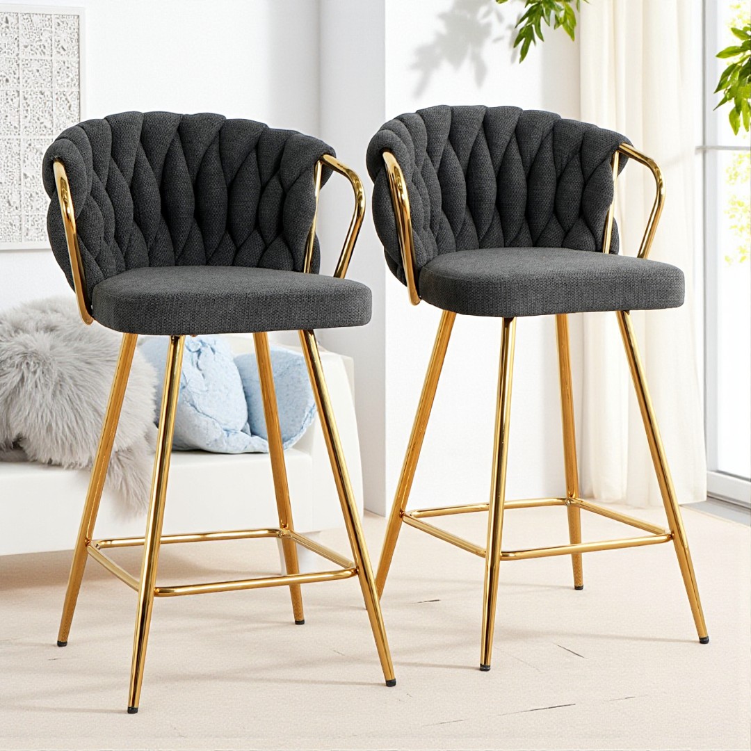 Hassch Modern Upholstered Barstools Set of 2, Linen Fabric Counter ...