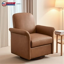 Hassch Modern Upholstered Swivel Barrel Armchair in Brown PU Leather, Accent Lounge Chair with Solid Wood Base for Living Room, Bedroom, Reading