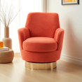 thumbnail image 1 of Hassch Modern Upholstered Teddy Swivel Barrel Chair with Gold Metal Base, 360° Rotating Comfy Accent Chair for Living Room & Reading Corner (Orange), 1 of 8