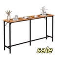 thumbnail image 1 of Hassch Narrow Bar Table, 71"W Pub Table with Metal Frame and Adjustable Foot, Multifunctional Console Table for Living Room Party, Brown, 1 of 6