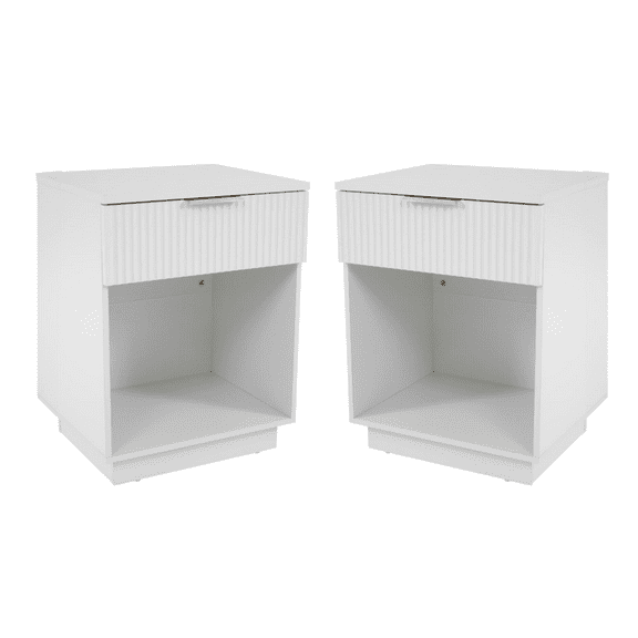 Hassch Nightstands Set of 2, Bedside Table with Storage Drawer and Open Shelf, Accent End Table for Small Space, Living Room, Bedroom, White