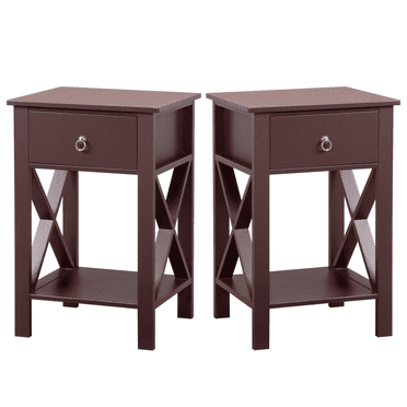 Hassch Nightstands Set of 2, Small Bedside Table with Drawer and Shelf, End Table with Storage for Bedroom, Dorm, Brown