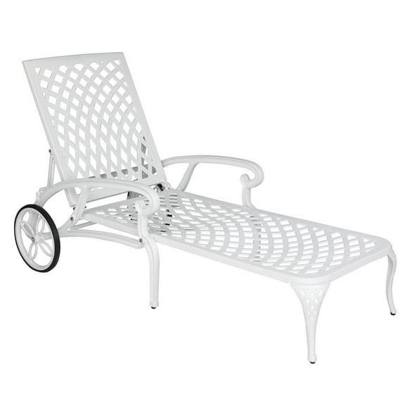 Hassch Outdoor Chaise Lounge with 3-Position Adjustable Backrest, Cast Aluminum Lying Bed for Outside, Balcony, Lawn, Beach, Backyard, White