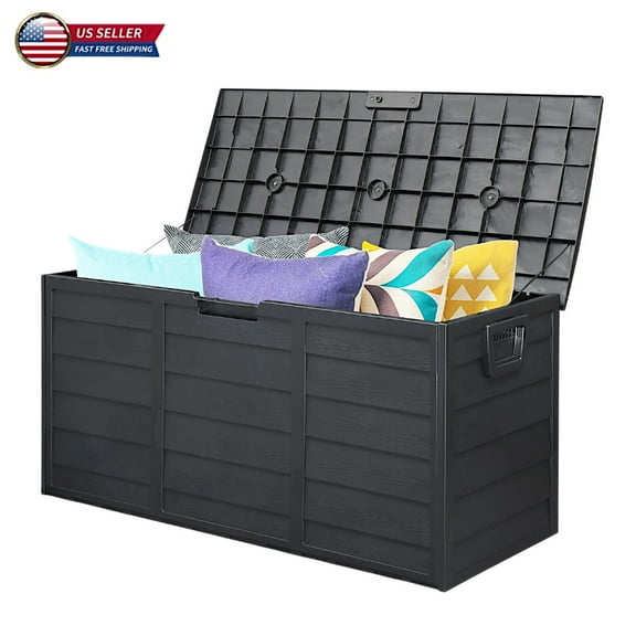 Hassch Outdoor Garden Plastic Storage Deck Box Chest Tools Cushions Toys Lockable Seat 75Gal/280L Black