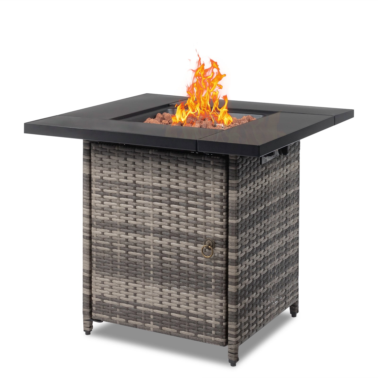 Gray Wicker and Stainless Steel 28" Gas Fire Pit Table