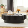 thumbnail image 1 of Hassch Oval Coffee Table, Modern Compact Living Room Center Table with Wood Veneer Surface & MDF Pedestal Base, Small Cocktail Table for Home or Lounge, 43.7"L x 24.8"W x 13.78"H, Black, 1 of 7