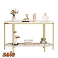 thumbnail image 1 of Hassch Oval Console Table with Metal Frame, Modern Entryway Table with Open Shelf, Narrow Sofa Table for Hallway Living Room Foyer, White & Gold, 1 of 6