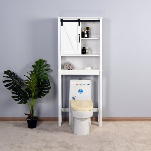 Hassch Over-the-Toilet Storage Cabinet Bathroom Space Saver with Shelf, White (Toilet Not Included)
