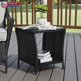thumbnail image 1 of Hassch PE Rattan Patio Side Table with Storage, 2-Tier Accent End Table w/ Lower Shelf, Glass Top & Iron Frame, Multi-Use for Indoor or Outdoor (Black), 1 of 9