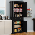 thumbnail image 1 of Hassch Pantry Cabinet, Modern Freestanding Kitchen Food Storage Cupboard with A Drawer and Adjustable Shelves, 29.92"L x 15.75"W x 71.65"H, Black, 1 of 8
