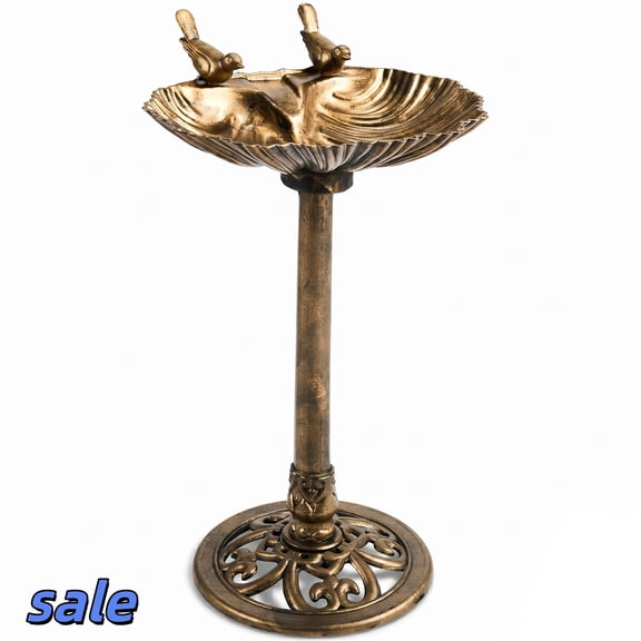 Hassch Pedestal Birdbath with Solar Fountain and Ground Stake, Resin Bird Baths for Outdoors Garden Yard Lawn Decor, Bronze