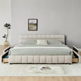 thumbnail image 1 of Hassch Platform Bed, King Size Modern Chenille Fabric Upholstered Grounded Bed Frame with Four Storage Drawers, Pink, 1 of 10