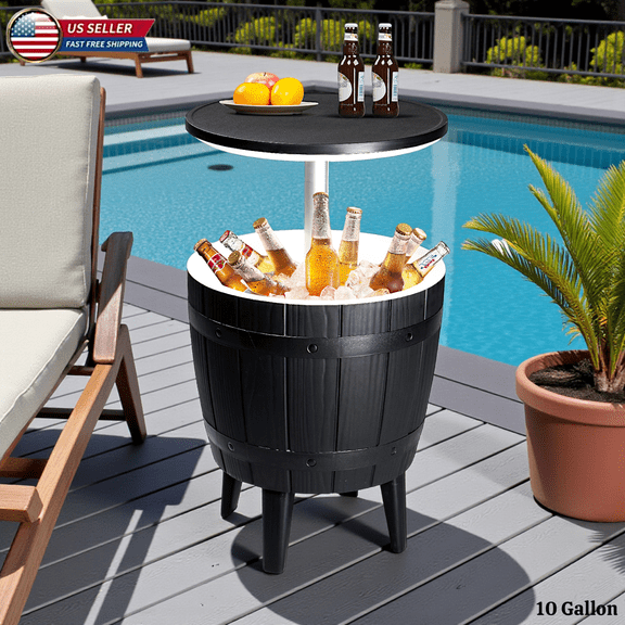 Hassch Pop-Up Cooler Table, Outdoor Portable Bar with 10-Gallon Insulated Cooler & Lift-Top, All-Weather Resin Design, Perfect for Patio, Pool, or Tailgating (Black)