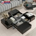 thumbnail image 1 of Hassch Puzzle-Style Coffee Table with 4 Pull-Out Hidden Storage Compartments, Modern Square Center Table in Black, 31.5"L x 31.5"W x 13.8"H, 1 of 9