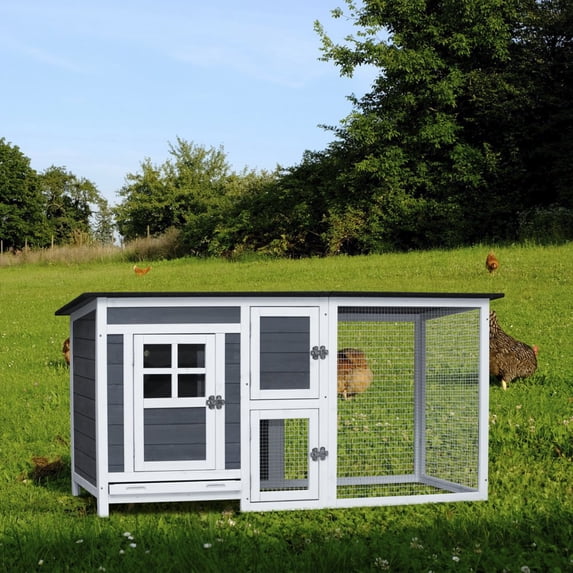 Hassch Rabbit Hutch Chicken Coops 63" Rabbit Hutch with Pull Out Tray - Outdoor Indoor Poultry Cage - Small Animal House Outdoor Chicken Hutch Coop with Running Cage