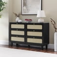 thumbnail image 1 of Hassch Rattan Dresser for Bedroom, 6 Drawer Wide Dresser, Boho&Farmhouse Chest of Drawers, 52" Clothes Storage Cabinet, Metal Handle&Wood Legs for Hallway, Living Room, Bedroom, Black, 1 of 10