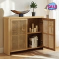 thumbnail image 1 of Hassch Rattan Storage Cabinet with 2 Doors, 39.4" Coffee Bar Cabinet with Outlet Holes, Buffet Sideboard for Living Room, Dining Room, Entryway, Natural, 1 of 7