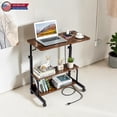 thumbnail image 1 of Hassch Rolling Laptop Desk with Power Outlets and USB Ports, 26.4"-41.5" Height Adjustable Computer Workstation with Storage Shelves and Side Hooks for Study and Office, Vintage Brown, 1 of 9