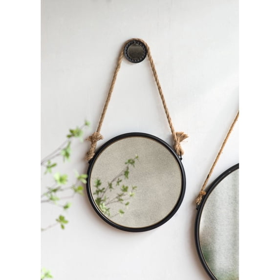 Hassch Round Wall Mirror - Circle Mirror 19.5 Inch Metal Framed Wall Mounted, Round Mirror with Hang Rope, Rustic Farmhouse Decorative for Bathroom, Living Room, Bedroom,Vanity,Entryway, Black