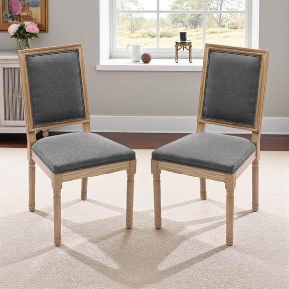 Hassch Rustic Farmhouse Dining Side Chairs, 2 Pack, Linen Upholstery with Soft Foam Cushion, Solid Wood Frame, Elegant French Country Design (Gray)