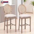 thumbnail image 1 of Hassch Rustic French Country Bar Stools Set of 2, Farmhouse Counter Height Chairs with Carved Wooden Legs, Upholstered Padded Seat & Oval Rattan Backrest, Beige+Natural, 1 of 8