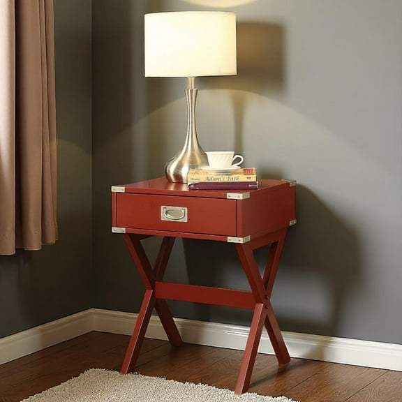 Hassch Rustic Nightstand Wood End Table Side Table with 1 Storage Drawers, Red