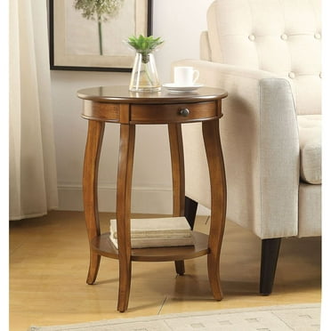 Hassch Rustic Side Table Wood 18" End Table with 1 Storage Drawers and Open Shelf, Walnut
