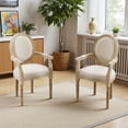 thumbnail image 1 of Hassch Set of 2 French Style Wooden Dining Armchairs, Vintage Kitchen Chairs with Linen Upholstered Oval Backrest & Padded Seat, and Carved Rubberwood Legs, Beige, 1 of 8