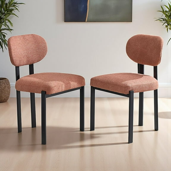 Hassch Set of 2 Modern Armless Dining Chairs, Linen Fabric Upholstered Curved Back & Padded Seat, Ergonomic Design, Black Metal Frame for Kitchen or Living Room (Orange)